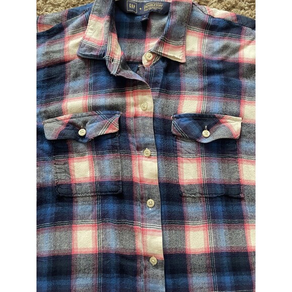 Gap + Pendleton Flannel Shirt, Blue And Pink Flannel, SUPER SOFT, Women’s Size M - Picture 3 of 8
